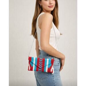 Kay Lee Envelope Crossbody Beaded Bag Red Whute Blue  Tribal NWT